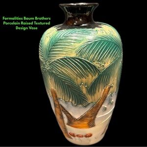 Baum Brother / Formalities Green and Tan Palm Design Vase